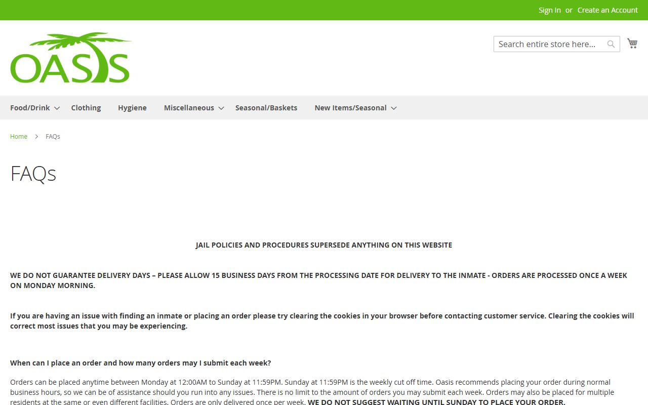 Rockbridge Regional Jail commissary JailCanteen FAQ resident search and ordering rules