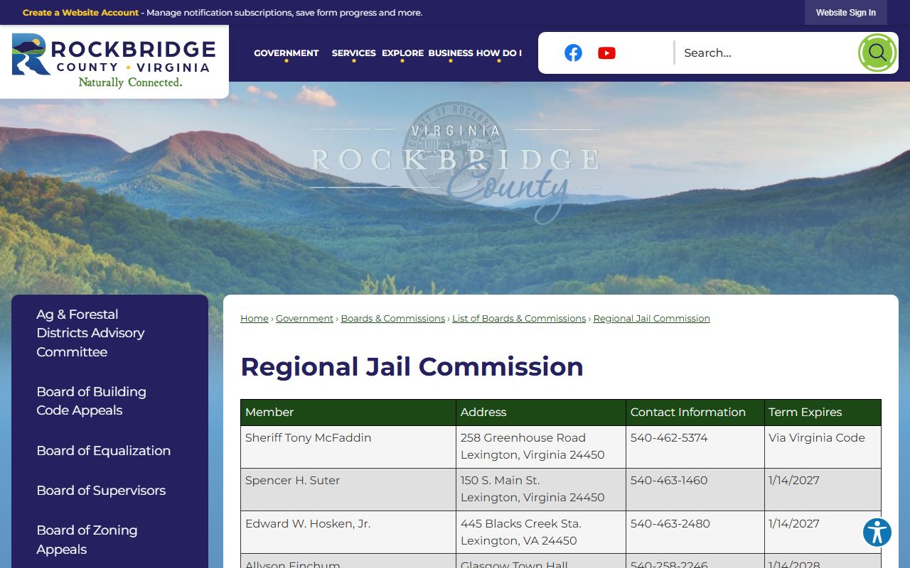 Rockbridge Regional Jail Commission governance and jail operations page